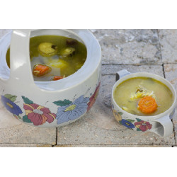 Fish soup with shi drum fillet, suffron, carrot, zucchini, celery and rice