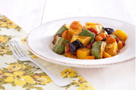 Mixed vegetables (briam) baked with white wine, homemade vegetable broth and herbs