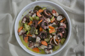 Octopus marinated in vinegar, with carrots, zucchini and celery