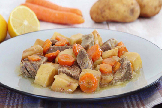 Lemon beef stew with potatoes and carrots
