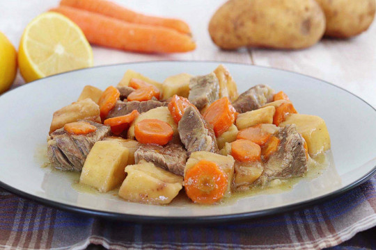 Lemon beef stew with potatoes and carrots