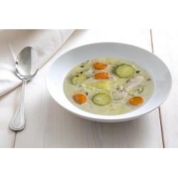 Chicken soup with egg-lemon sauce, vegetables and rice