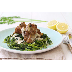 Goat stew in egg-lemon sauce with spiny chicory