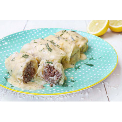 Cabbage rolls with egg-lemon sauce