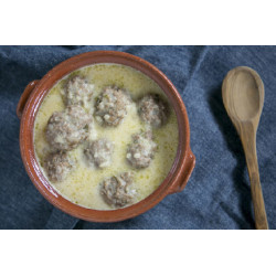 Meatball soup “Youvarlakia” with egg-lemon sauce