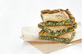Spinach & cheese pie with feta cheese and herbs with “fillo” pastry thick sheet